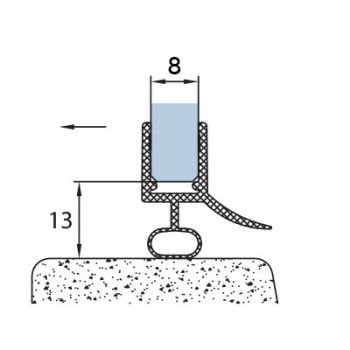 Wasserabweisprofil mit Streifdichtung, 6-8 mm ESG, Länge 2010 mm